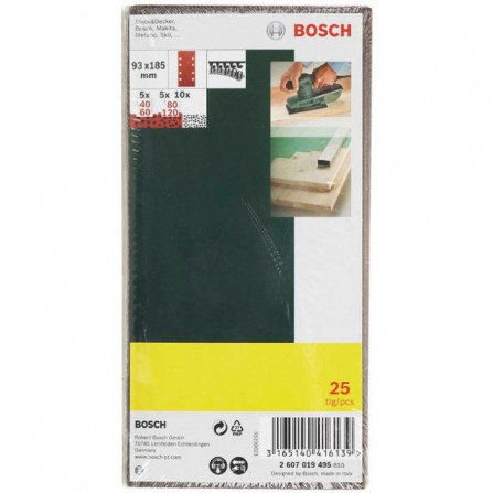Zestaw mimośrodowych papierów ściernych Bosch, 93 x 185 mm, ziarnistość 40,60,80|120, 25 szt.