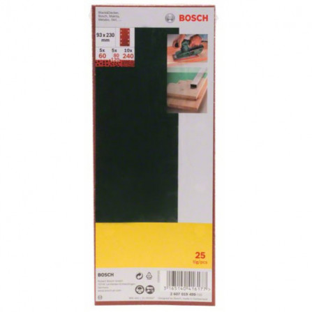 Zestaw papierów ściernych Bosch, 93 x 230 mm, ziarnistość 60,80,120,240, 25 szt.