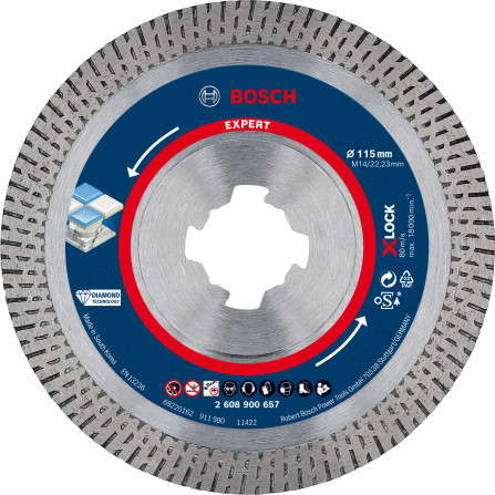 Diamentowa tarcza tnąca do twardej ceramiki Bosch Expert X-Lock, 115 x 22,23 x 1,6 mm, 1 szt.