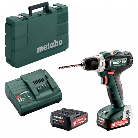Wiertarko-wkrętarka akumulatorowa Metabo PowerMaxx BS 12 (601036500) zestaw, 12 V, 2 x 2 Ah, ładowarka + walizka