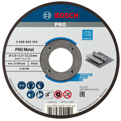 Tarcza tnąca do metalu Bosch PRO, 115 x 2,5 x 22,23 mm