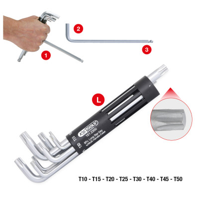 Zestaw kluczy kątowych Torx KS Tools 3 w 1, długi, 8-częściowy (151.2300)