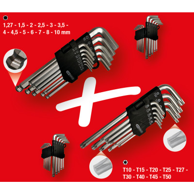 Zestaw kluczy kątowych KS Tools, Torx, imbus, 22 sztuki (151.4000)