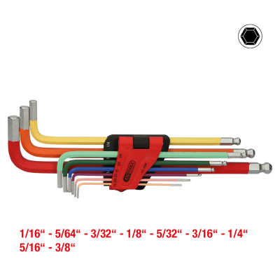 Zestaw kluczy imbusowych z końcówką kulistą KS Tools, bardzo długi, 9-częściowy, cale (151.4520)