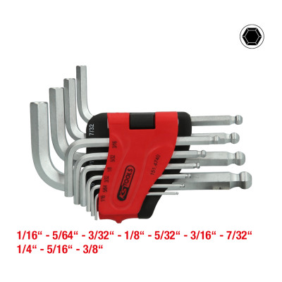 Zestaw kluczy imbusowych z końcówką kulistą KS Tools, 10 elementów, krótki, 1/16"-3/8" (151.4740)