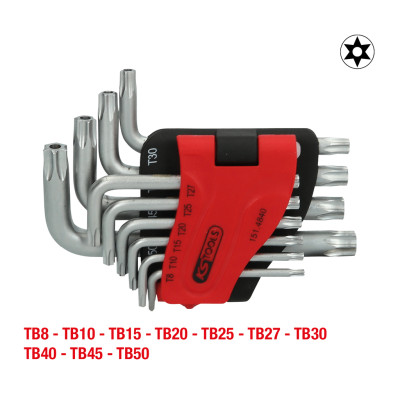 Zestaw kluczy kątowych Torx KS Tools z otworem, krótki, 10-częściowy, TB8-TB50 (151.4840)