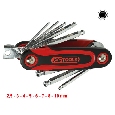 Składany uchwyt na klucze imbusowe z głowicą kulową KS Tools, 8 elementów (158.3520)