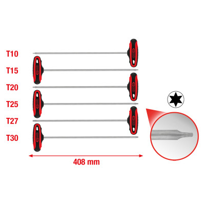 Zestaw kluczy kątowych Torx z uchwytem T firmy KS Tools, 6 elementów (158.8050)