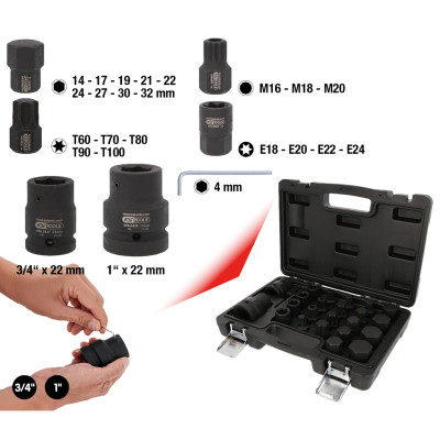 Zestaw wymiennych bitów Force 3/4" + 1" firmy KS Tools, 23 elementy (450.0450)