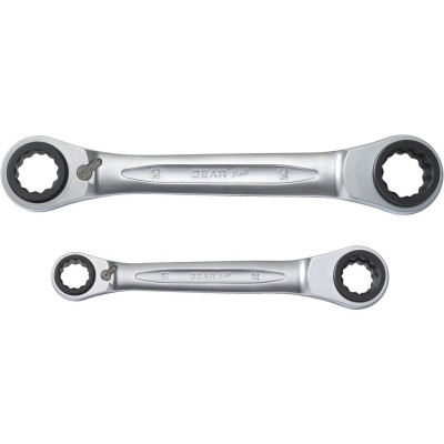 Zestaw kluczy oczkowych z grzechotką dwustronną KS Tools 4 w 1 GEARplus, 2 sztuki, 21-34 mm (503.4550)