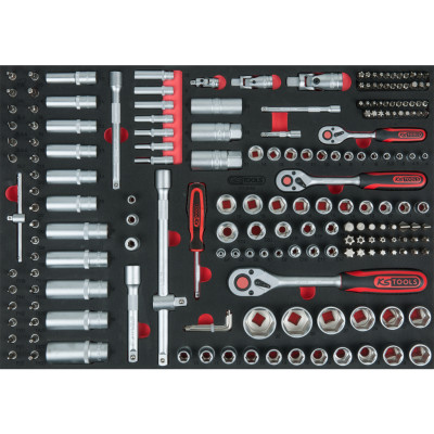Zestaw kluczy nasadowych KS Tools 1/4"+3/8"+1/2", 195 elementów we wkładce systemowej 1/1 (711.0195)
