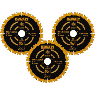 DeWalt zestaw tarcz do pilarki tarczowej DT10304-QZ 190 x 30 mm, 3 vnt., 24 dantys