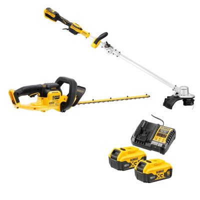 DeWalt zestaw akumulatorowych narzędzi ogrodowych DCMST561HT-QW nożyce do żywopłotu, podkaszarka, 2 x 5,0 Ah i ładowarka