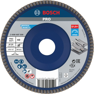 Bosch PRO X571 ściernica listkowa 125 mm, G60, straight, plastic backing