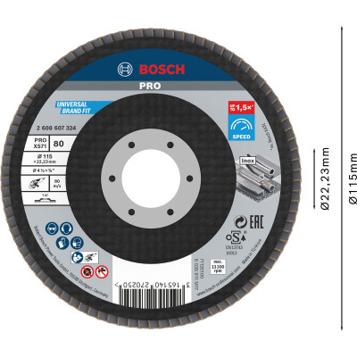 Bosch PRO X571 ściernica listkowa 115 mm, G80, straight, fiberglass backing